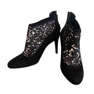L.K.Bennett Black Suede‎ Calf Hair Ankle Boots Stiletto Almond Toe EU 37.5/US 7